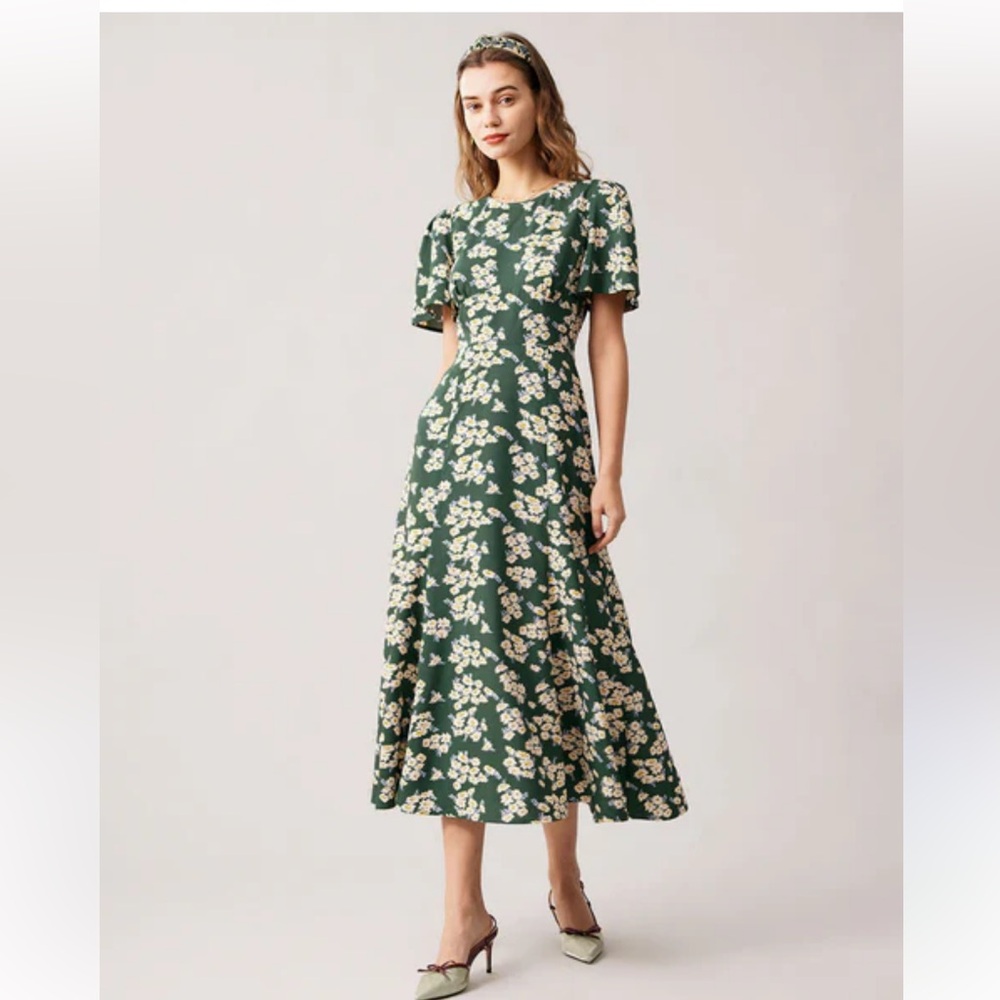 RIHOAS Green Floral Midi Dress